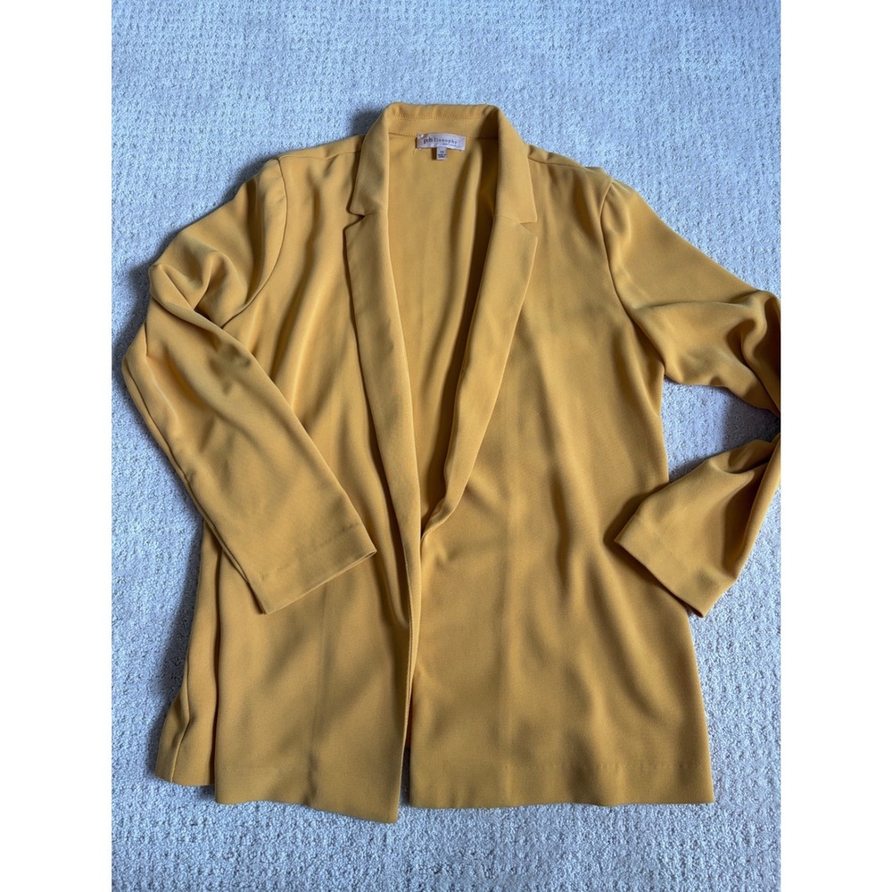 Philosophy Womens Mustard Yellow Open Front Blazer Flowy Unstructured Size 12